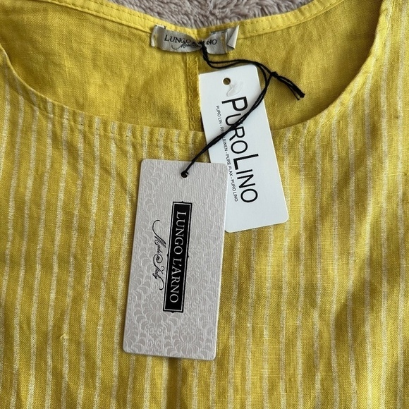 NEW Lungo L'Arno PURO LINO Linen Women's Size Medium Mustard Striped Tunic Top - Picture 8 of 16